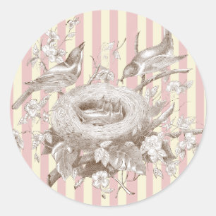 Sticker Rond La Petite Famille sur arrière - plan rose et crème