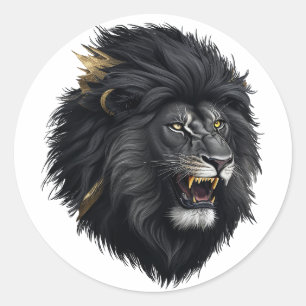 Sticker Rond La peur, le lion noir