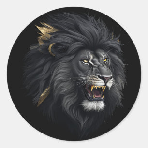 Sticker Rond La peur, le lion noir