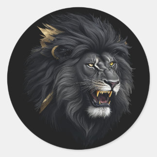 Sticker Rond La peur, le lion noir