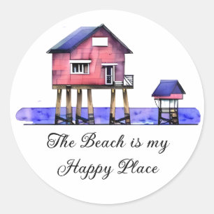 Sticker Rond La plage est mon endroit heureux