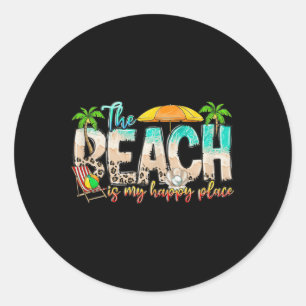 Sticker Rond La Plage Mignonne Est Mon Endroit Heureux Tee Pour