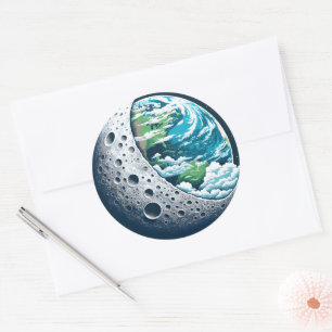 Sticker Rond La planète Terre et sa lune : Merveille céleste