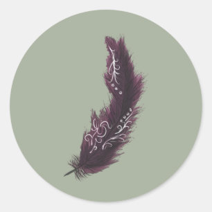 Sticker Rond La plume pourpre avec le blanc conçoit
