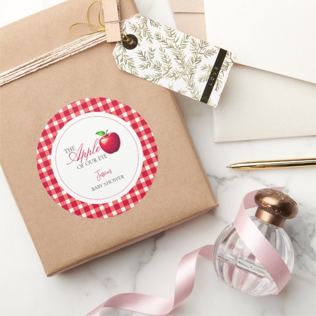 Sticker Rond La pomme de notre Baby shower de chute des yeux (Cadeaux)