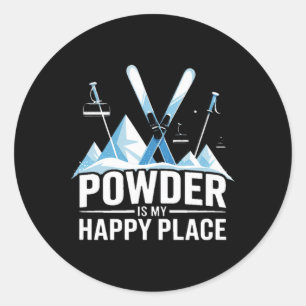 Sticker Rond La poudre est mon endroit heureux de ski snowboard
