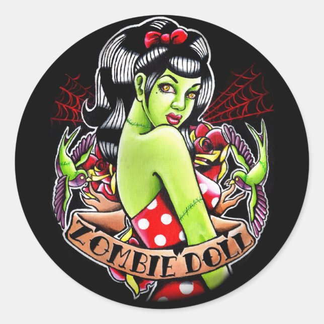 Sticker Rond La poupée de Zombie par Carissa Rose (Devant)