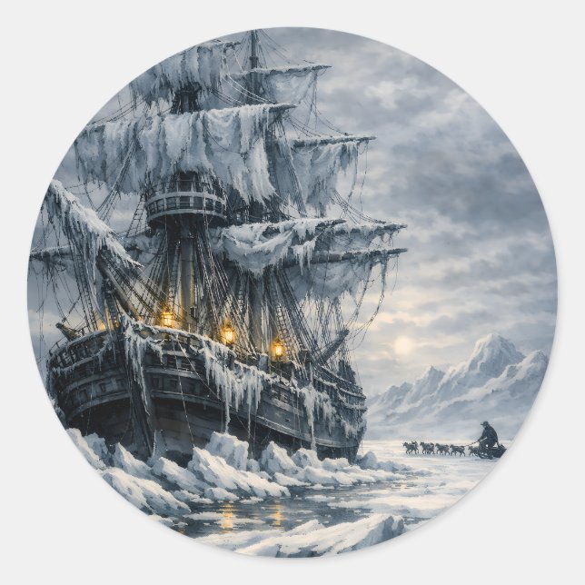 Sticker Rond La poursuite arctique de Frankenstein par BurnsInH (Devant)