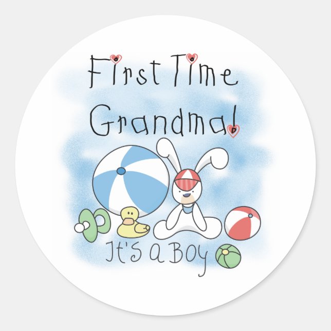 Sticker Rond La première fois grand-mère bébé garçon (Devant)