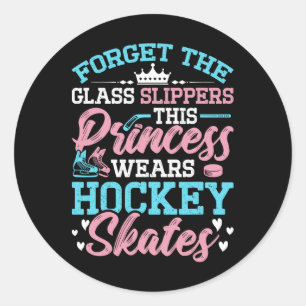 Sticker Rond La princesse porte des patins à hockey amoureux de