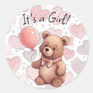 Sticker Rond La révélation du genre C'est une fille rose