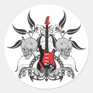 Sticker Rond La roche grunge n de guitare et de crâne roulent