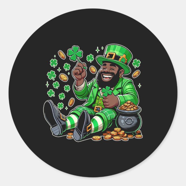 Sticker Rond La Saint Patrick de Leprechaun d'Afrique noire (Devant)