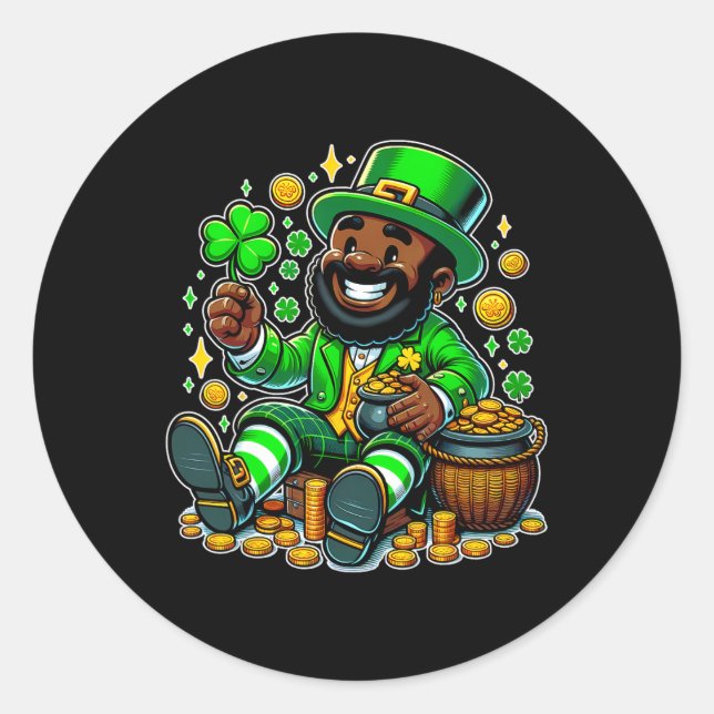 Sticker Rond La Saint Patrick de Leprechaun d'Afrique noire (Devant)