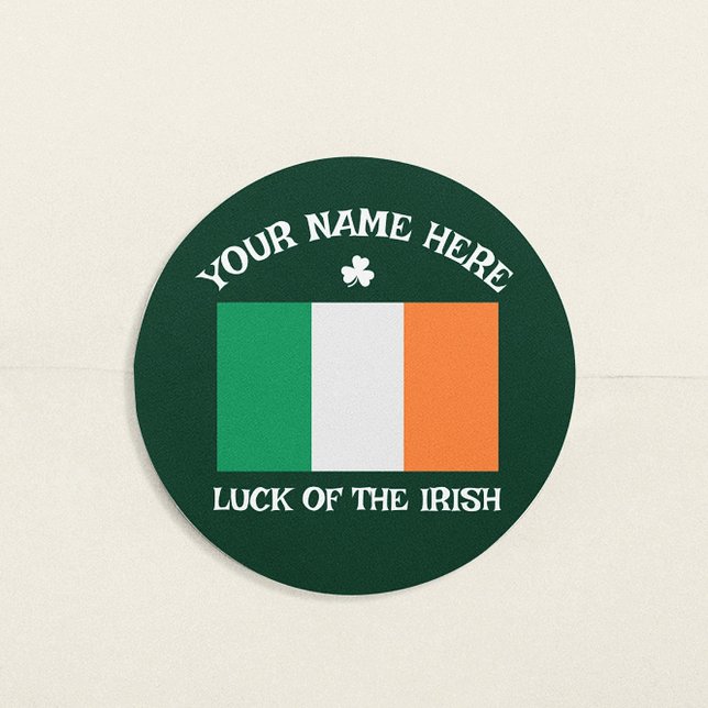 Sticker Rond La Saint-Patrick Drapeau Irlande Nom Personnalisé  (Créateur téléchargé)