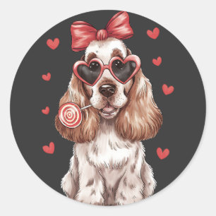 Sticker Rond La Saint Valentin avec Cocker Spaniel Sweet Lollip