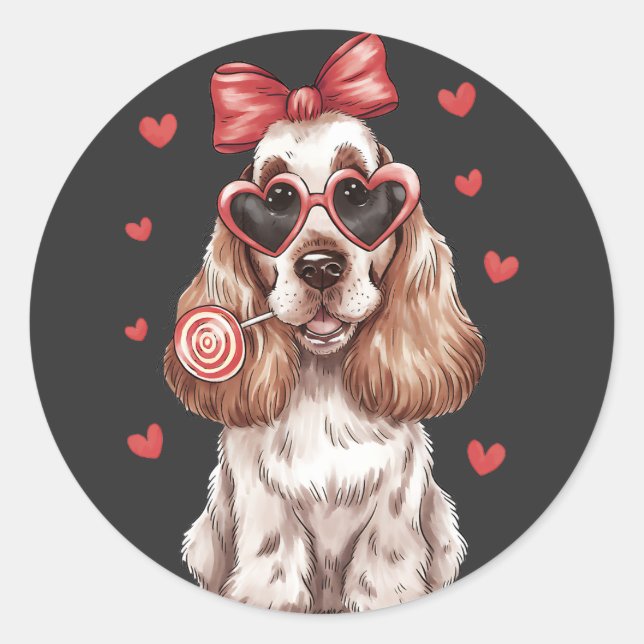 Sticker Rond La Saint Valentin avec Cocker Spaniel Sweet Lollip (Devant)