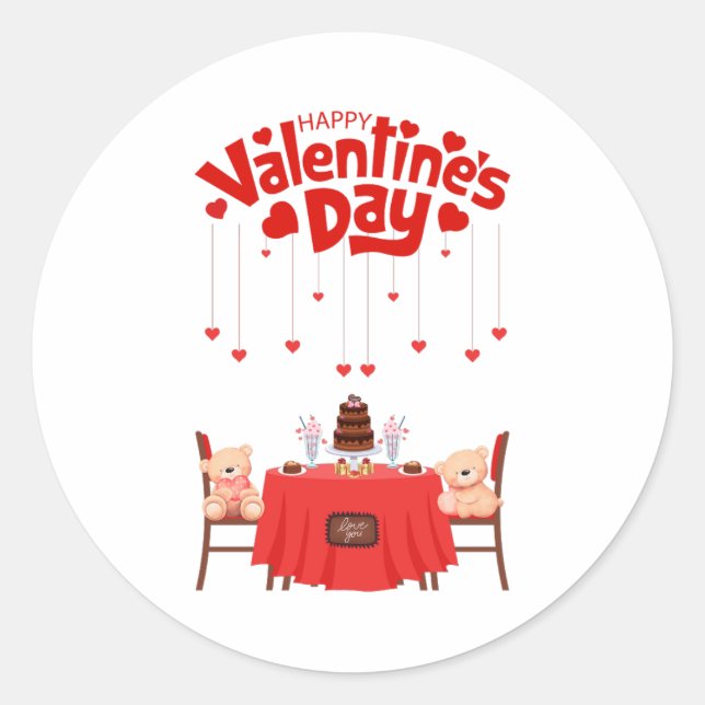Sticker Rond La Saint-Valentin Cœurs Mignons Chocolats Ours en  (Devant)