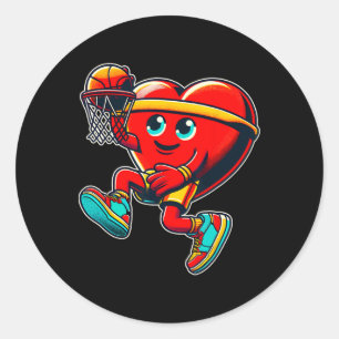 Sticker Rond La Saint-Valentin Rétro Cœur Joueur de Basket-ball