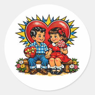 Sticker Rond La Saint-Valentin Rétro Pop Art Vintage