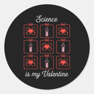 Sticker Rond La science est ma Saint-Valentin Chimie Atome Tube