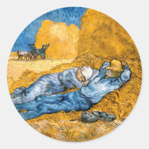 Sticker Rond La Siesta (1890) paysage art Vincent Van Gogh