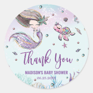 Sticker Rond La sirène lunaire sous le Baby shower marin Favor