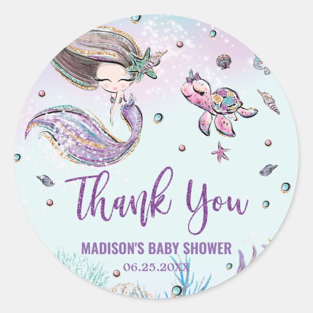 Sticker Rond La sirène lunaire sous le Baby shower marin Favor (Devant)