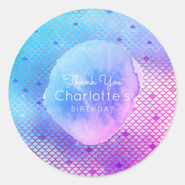 Sticker Rond La sirène mesure le cadeau d'anniversaire de Merci (Devant)