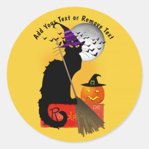 Sticker Rond La Sorcière d'Halloween Le Chat Noir