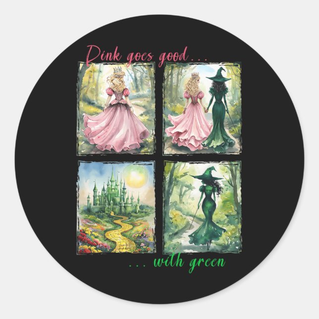Sticker Rond La Sorcière Rose Va Bien Avec La Sorcière Hallowee (Devant)
