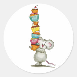 Sticker Rond La souris mignonne porte des petits gâteaux - par