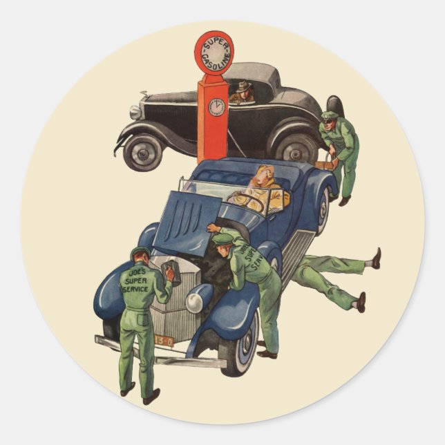 Sticker Rond La station-service de Joe, entreprise vintage (Devant)