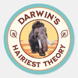 Sticker Rond La théorie la plus poilue de Darwin Mignon mammout