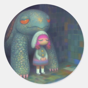 Sticker Rond La tortue et la fille