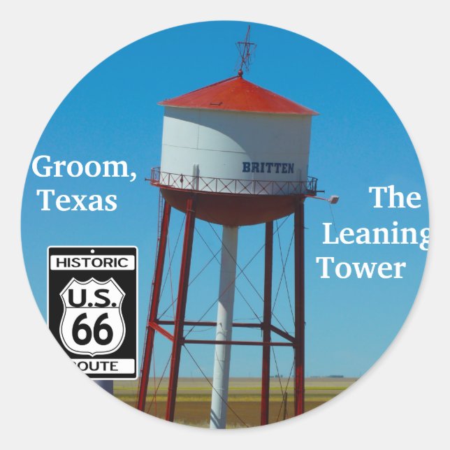 Sticker Rond La tour penchée du Texas dans le marié - route 66 (Devant)