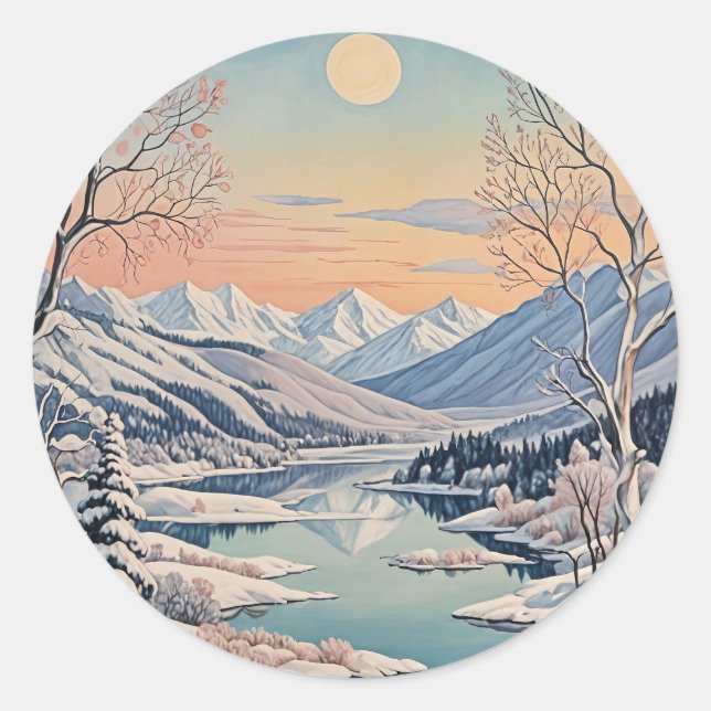 Sticker Rond La tranquillité d'hiver (Devant)