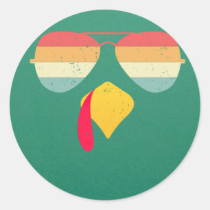 Sticker Rond La Turquie cool Face Avec Lunettes De Soleil Drôle