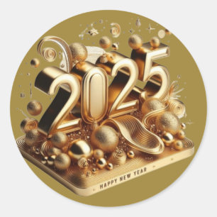 Sticker Rond La typographie d'or bonne année 2025