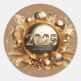 Sticker Rond La typographie d'or bonne année 2025