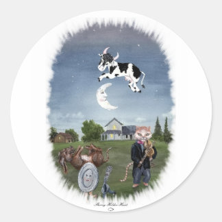STICKER ROND LA VACHE A JUMPÉ AU-DESSUS DE LA LUNE