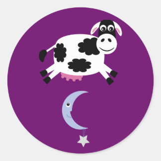Sticker Rond La Vache S'Est Jumpé Sur La Lune Personnalisable V
