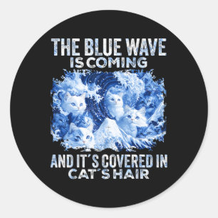 Sticker Rond La Vague Bleue Vient Couverte De Cheveux De Chat D