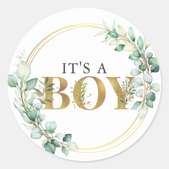 Sticker Rond La verdure c'est un garçon Baby shower d'Eucalyptu (Devant)