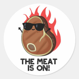 Sticker Rond La Viande Se Trouve Sur Un Pun De Steak De Nourrit