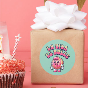 Sticker Rond La Vida es Dulce Concha Rosa Pan Dulce