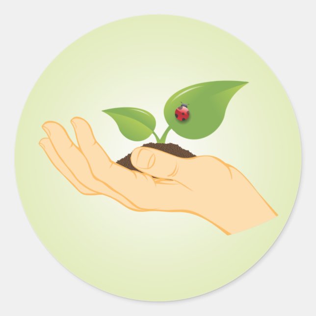 Sticker Rond La vie dans nos mains Arrêtez le changement climat (Devant)