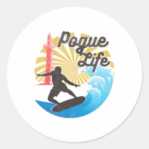 Sticker Rond La vie du surf Plage de Pogue Van Light Houses Rét