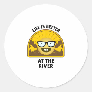 Sticker Rond La vie est meilleure à la rivière Retro vintage su