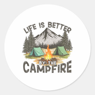 Sticker Rond La vie est meilleure au camp près du feu de camp m